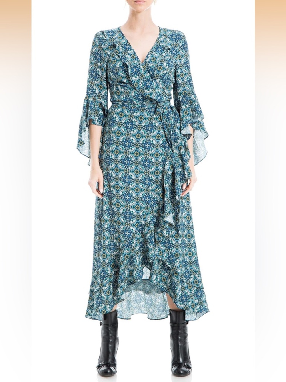 Max Studio Blue Wrap Maxi Dress - Women